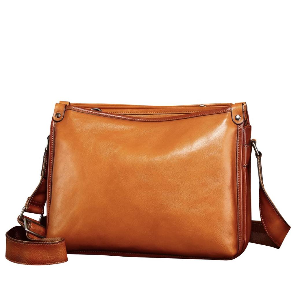 NICE SELECTION Men's Genuine Leather Shoulder Bag, Crossbody Bag, Messenger Bag, Horizontal Style, Perfect for Commuting, School, and More (Regular,