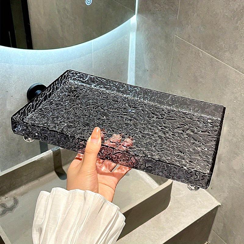 1pc S/L Large Capacity Desktop Storage tray,Transparent Glacier Texture Acrylic Tray Snack Sundries Organizer,suitable for Dressing Table,bathrooms.