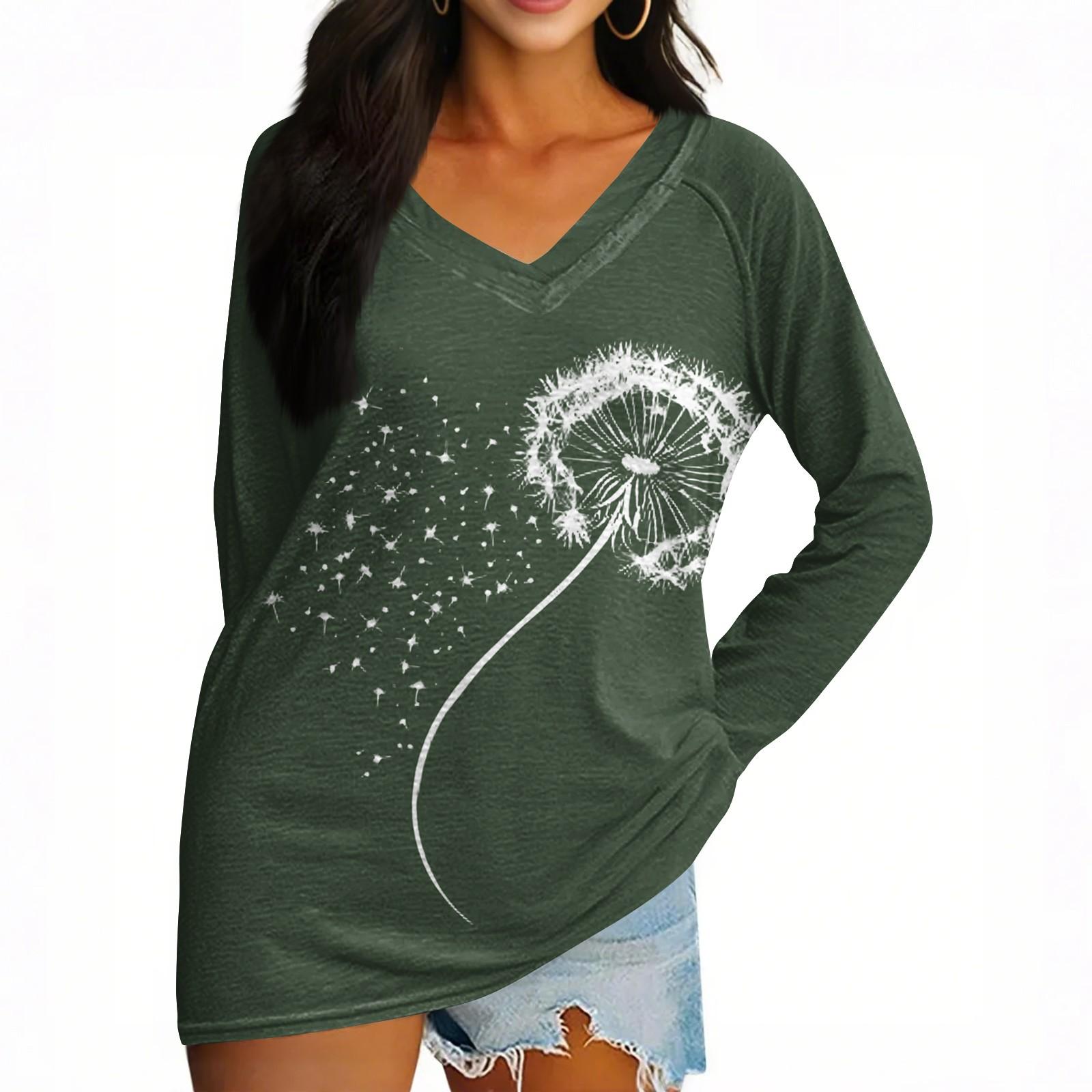 

Женская футболка с длинным рукавом и V-образным вырезом с пасхальным принтом Повседневный комфортный топ M