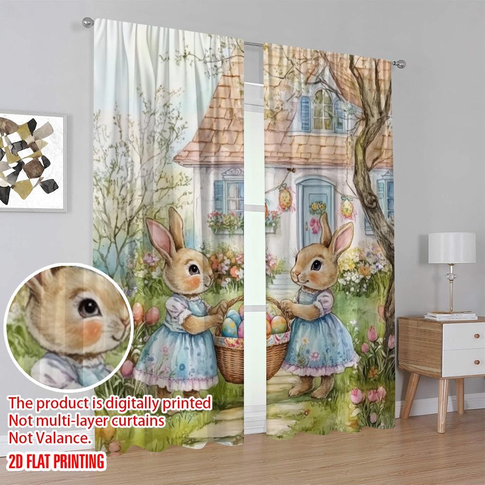 2 Stück, 2D-Flachdruck Fenster Vorhang Osterhase Zwillinge Strapazierfähiges Polyester (ohne Stange) Dekorationen Innen für Schlafzimmer, Wohnzimmer