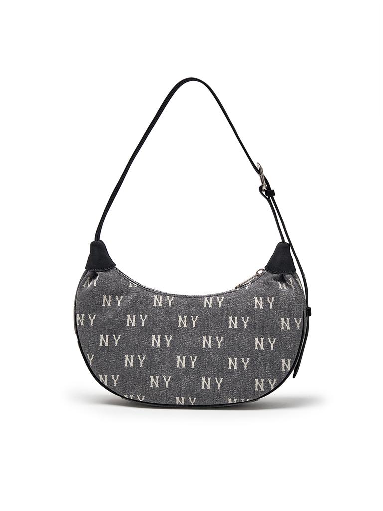 Mlb Classic Monogram Vintage Denim Hobo Bag Ny (Charcoal Grey)