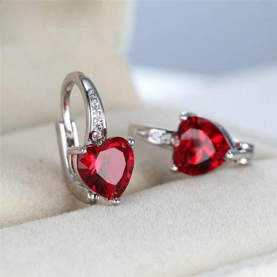 1Pair Birthstone Hoop Earrings Heart Cut Red Yellow Blue Green Stone Drop Earrings Heart Shaped Clip On Earrings Gift ADM
