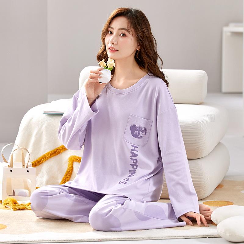 Damen Langarm Baumwoll-Pyjama-Set für Herbst/Winter