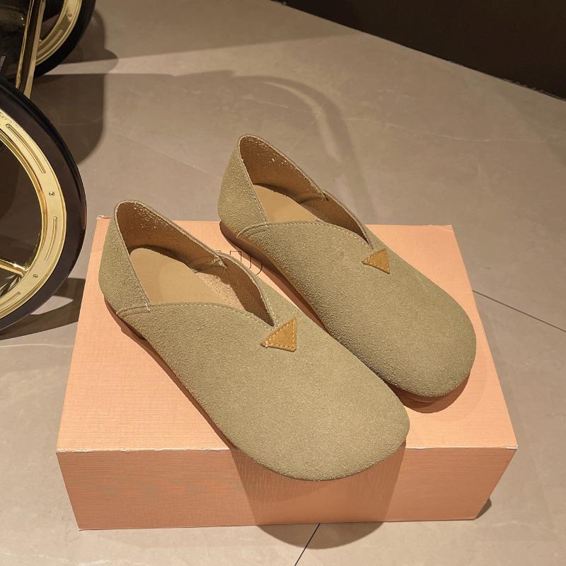 Fashion Original Sheep Suede Loafers Women Shoes Round Toe Flats Luxury Soft Soles Elegant Slip on 2024 New Genuine Leather Shoes