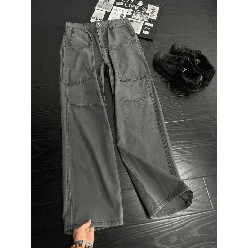 Tooling jeans men's American retro big pocket straight-leg pants slim pants