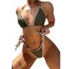 Women Sexy Solid Color Lace Up Two Piece Triangle Bikini Swimsuit