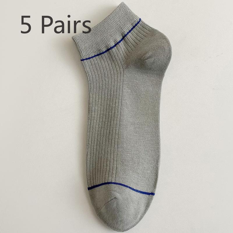 5 Pairs of Men's Spring and Summer Thin Solid Color Leisure Sweat Absorption Breathable Sports Short Tube Socks