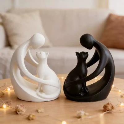 Minimalistische Abstracte Mens en Kat Beeldje Moderne Decoratieve Mannen Vrouwen Kat Beeld