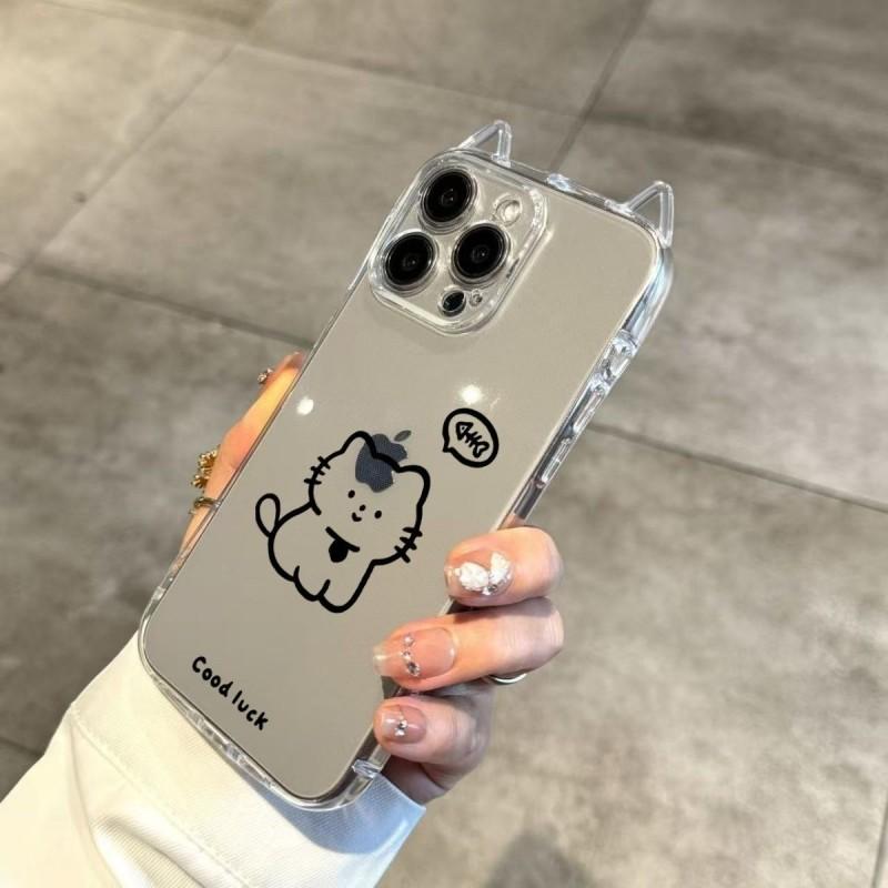 Line Cat Small Waist Cat Ear Shell for Apple 17promax Mobile Phone Shell New Model for IPhone15plus