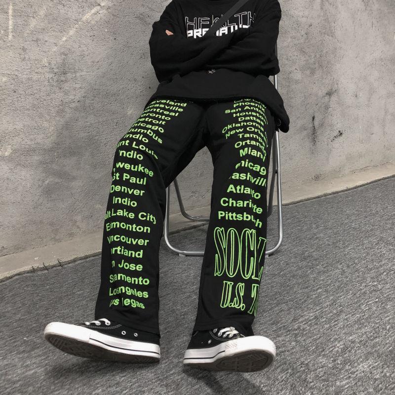 Women's Fashion Sweatpants Korean Version Retro Versatile Loose Letter Casual Ins Men and Women Couples Waist Wide Leg Trousers