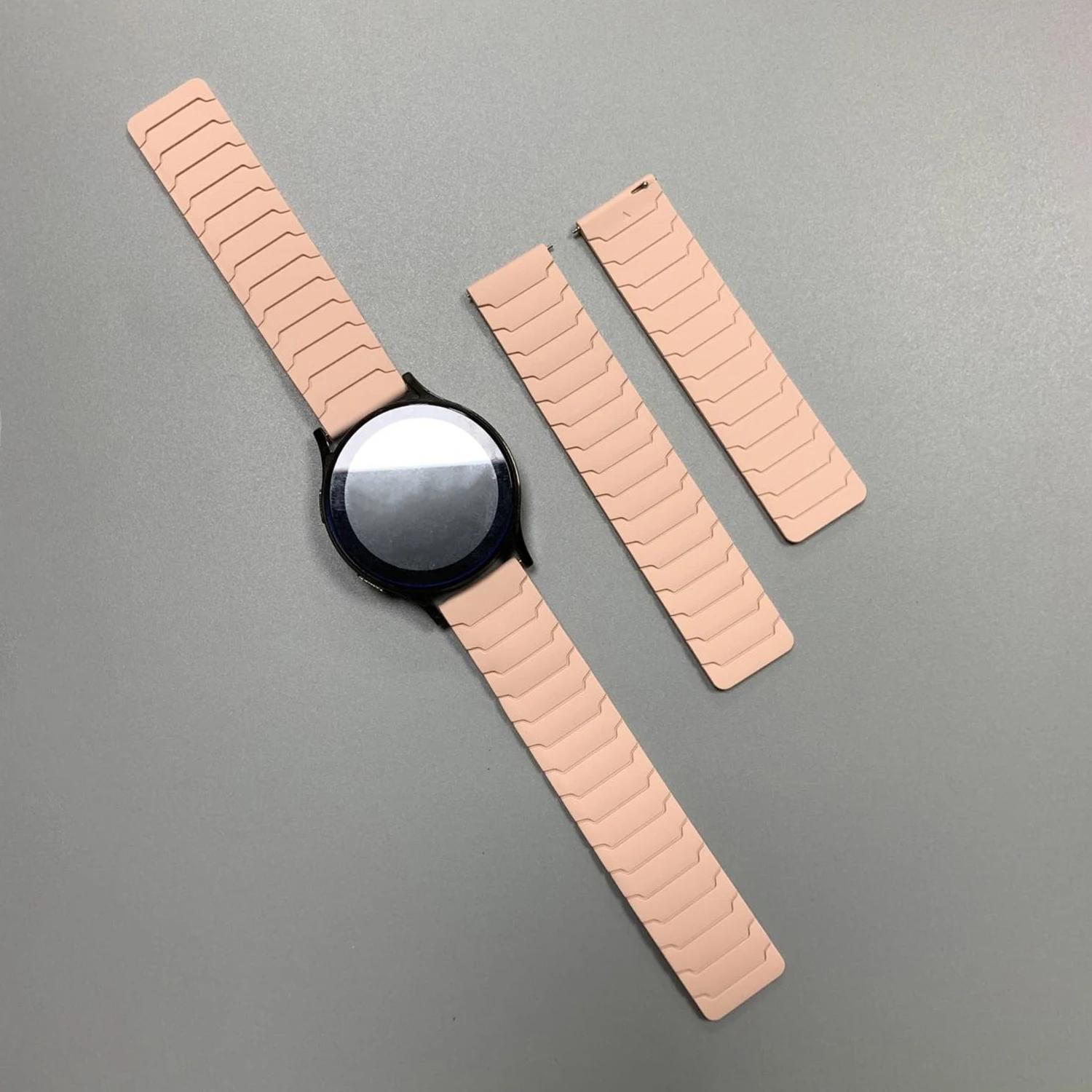 

20 мм 22 мм Ремешок для Samsung Galaxy watch 7/6/5/4/5 pro/Classic/Gear Sport Силиконовый Магнитный Ремешок Замена Браслета для HUAWEI GT5 1PCS 20MM розовый