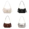 Solid Metal Color Buckle Small Ladies Shoulder Bag Zipper Closure Street Pocket