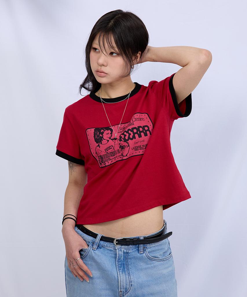 EEERRR Saint Licence Artwork Semi-Crop Ringer T-Shirt (Red)