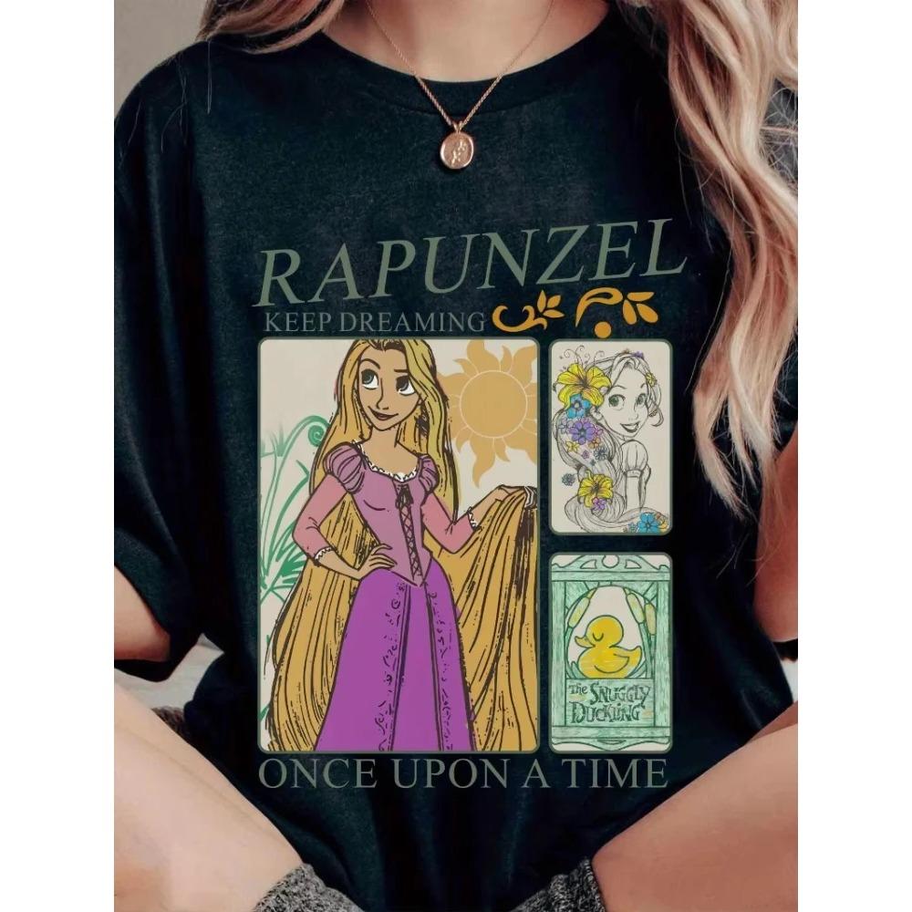 2026 New Vintage Trend Rapunzel Fashion Print Unisexs and WoUnisex Wear Crew Neck Loose Plus Size Short Sleeve