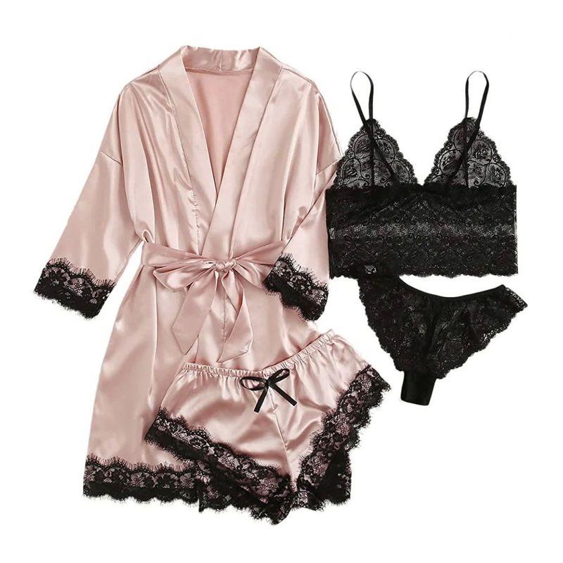 

4-Piece Nightgown Set with Suspender Straps Pajamas 4-Piece Nightgown Sling