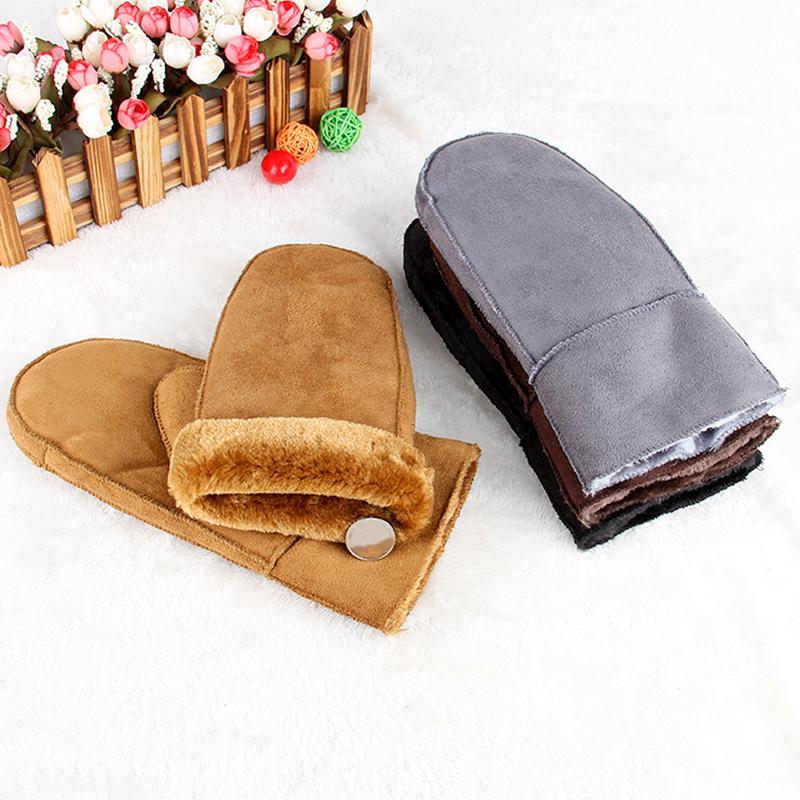 1Pair Heated Mittens Winter Riding Outdoor Windproof Full Finger Warm Gloves Cashmere Gloves Soft Warm Faux Fur Suede Leather