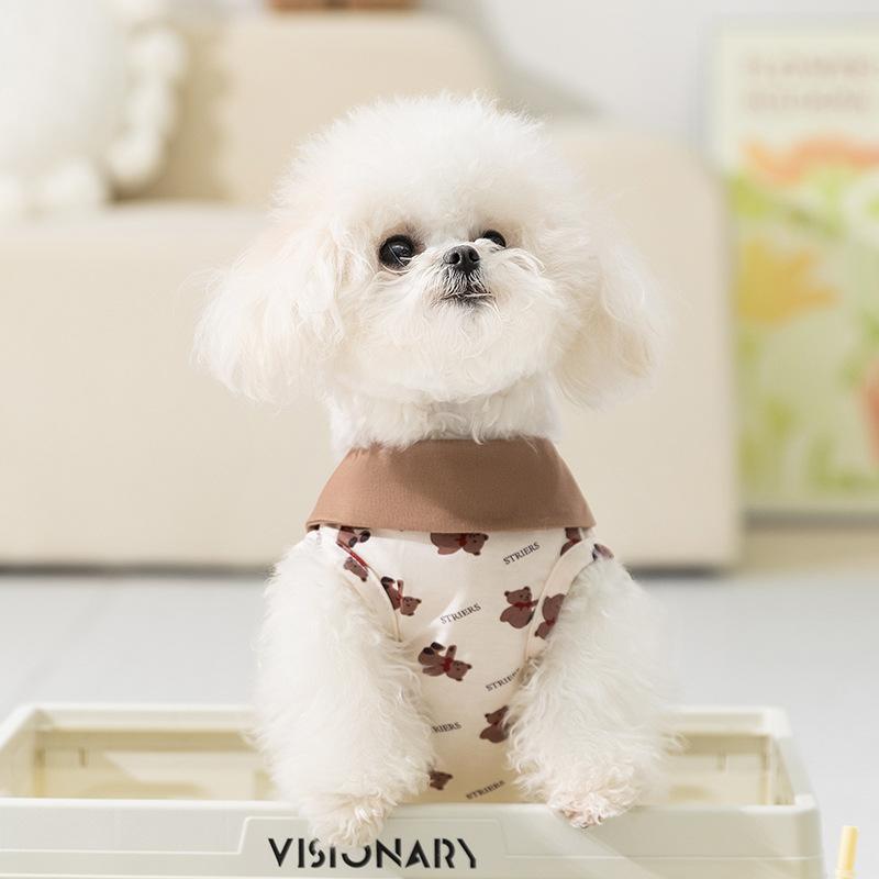 

Spring/Summer Dog Clothes Cartoon Bear Full Printed Slant Placket Vest Teddy Bigbear Small and Medium Dog Pet Clothing XXL (recommended weight 15-10kg)