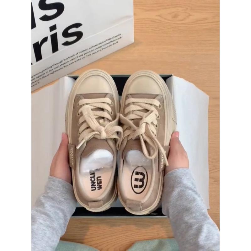 Platform canvas shoes women's 2025 spring new muffin versatile breathable sports and leisure white shoes retro board shoes