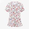 Scrubs Medical Uniforms Woman Fashion Floral Print Dental Nurse Tops V-Neck Short Sleeve Patch Pocket Tees Nurse Uniform Woman