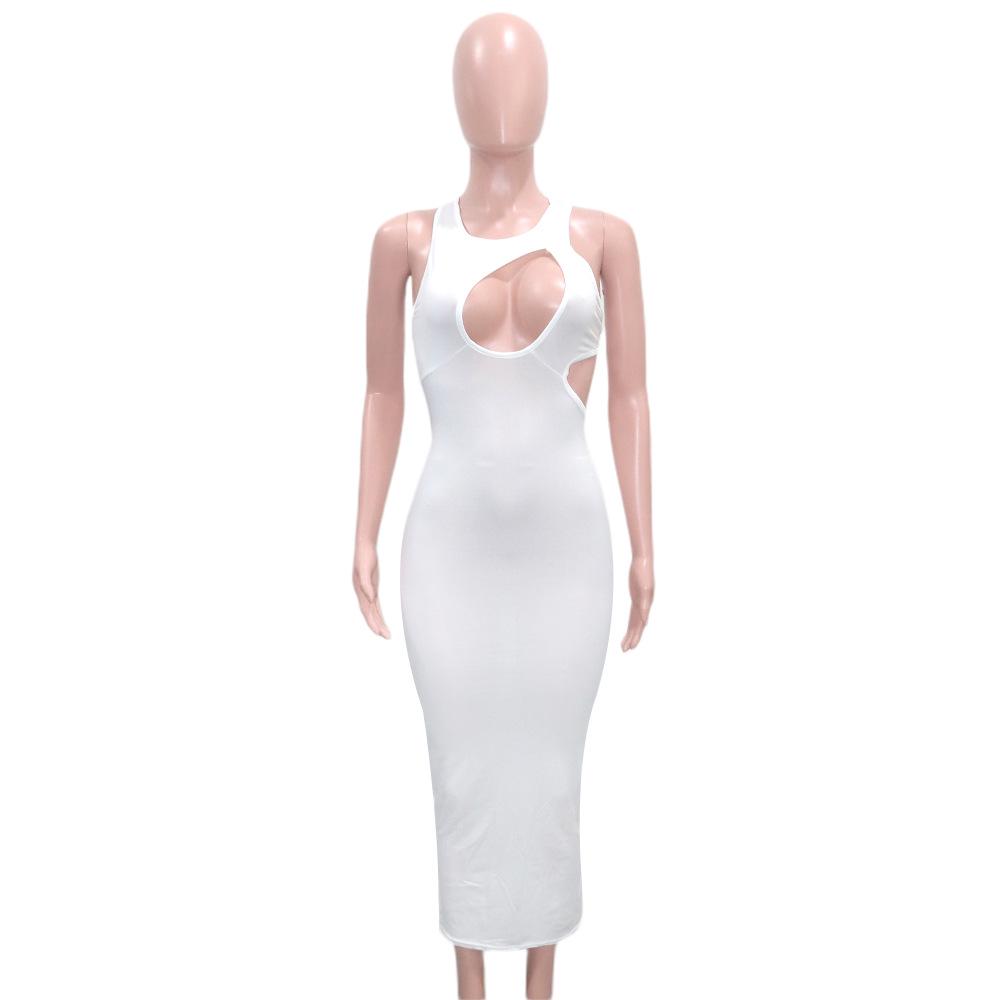Backless Sleeveless Mid-Length Sexy Hollow Out Dress for Women 