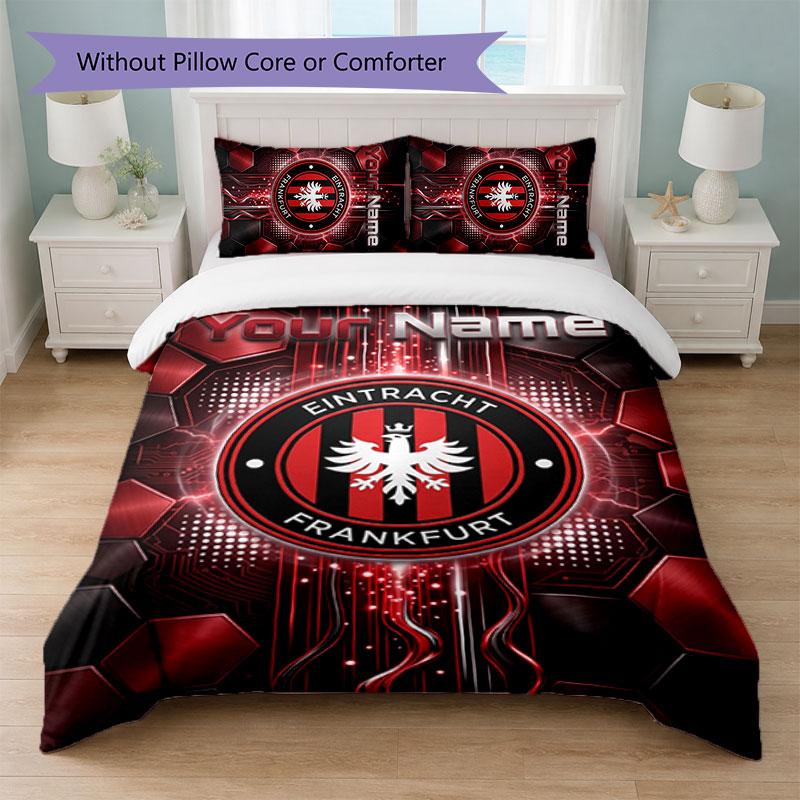 Eintracht Frankfurt Custom Name Text Bedding Set 1 Duvet Cover+2 Pillowcases Soccer Logo Personalized Gift For Special Occasion Bedroom Decor
