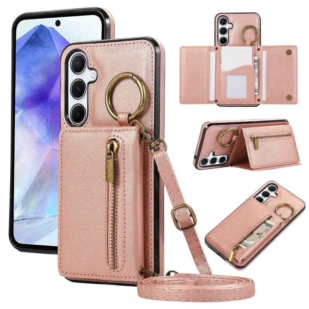 Leather Crossbody Phone Case for Samsung S24 S25 S26 Ultra S23 FE S22 S21 Plus A57 A37 A56 A36 A16 Wallet Cover with Card Holder
