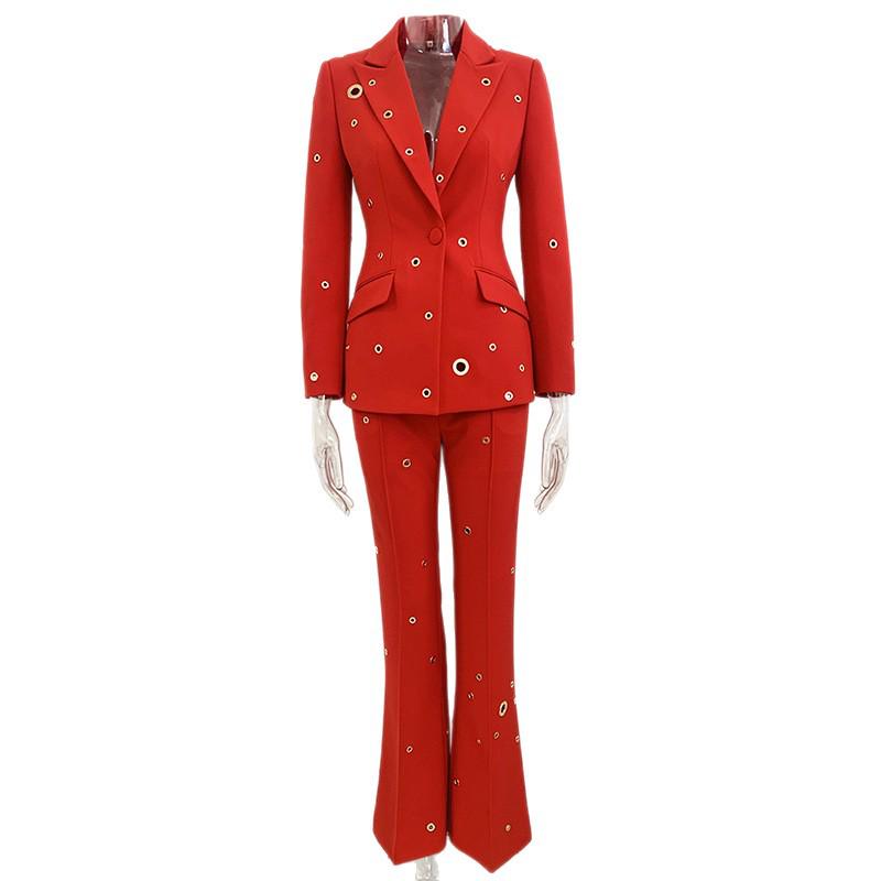 High Street Fashion Spring 2026 Metal Hole Single-Button Suit & Trousers Set