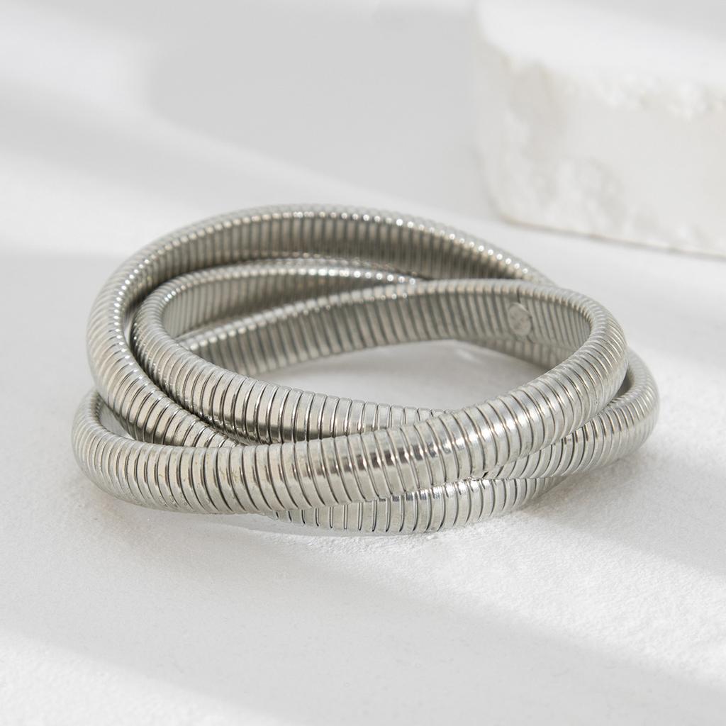 DIEZI 3 Style Round Imitation Pearl Wide Cuff Bangles Bracelets Punk Multilayer Geometric Metal Spring Bangles Set For Women Men