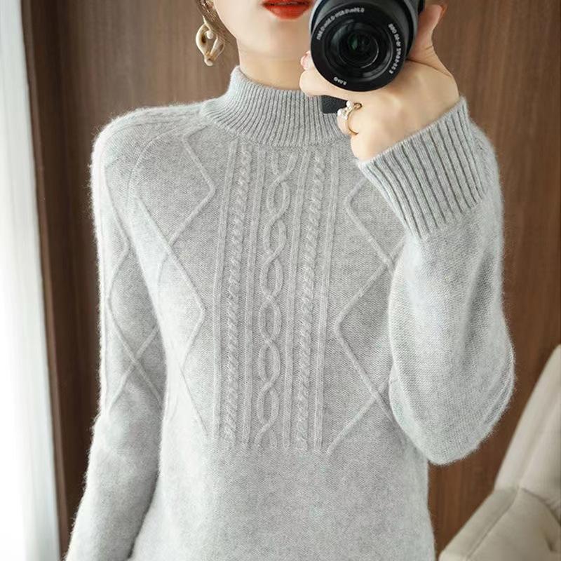 Solid Color Mock Neck Sweater, Chic Long Sleeve Sweater for Fall & Winter, Women's Clothing