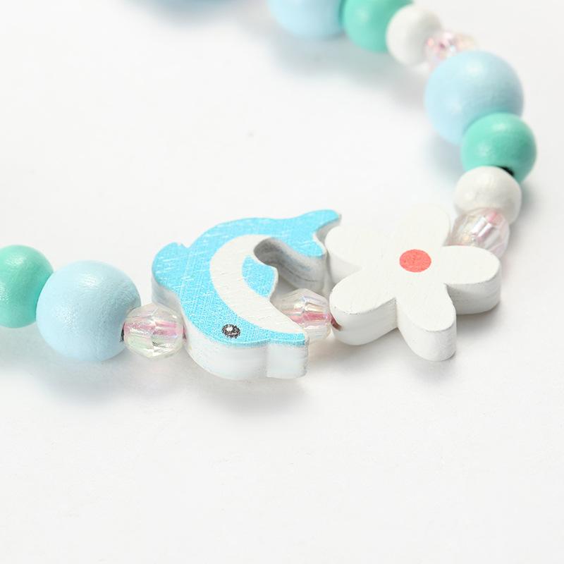 2pcs/Set Fashion Natural Wood Beads Jewelry Cute Animal Pattern Necklace Bracelet For Children Party Jewelry Girl Birthday Gift
