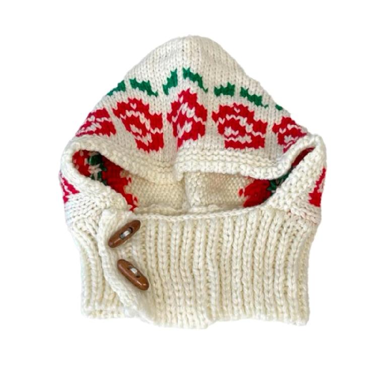 Popular Rose Pattern Balaclava Hat for Female Flower Neck Scarf Hat Elegant Warm Crochet Hat Breathable Ear Flap Caps