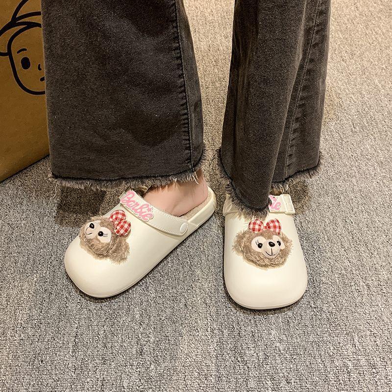 Cute Cotton Slippers Women's Outer Wear 2025 Autumn and Winter New Fashion Versatile Velvet Warm Two Wear Cotton Slippers Women