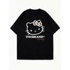 Oversized T Shirt Black Hello Kitty Leopard Print Bow And Fnibrand Logo Graphic For Casual Wear