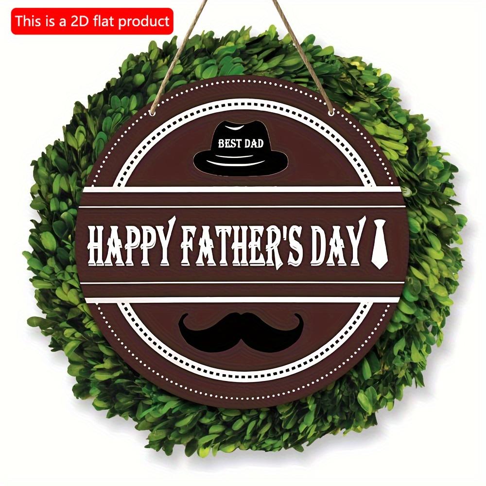 Mfoever d Flat cm Vintage Happy FatherS Day Wooden Sign Round Wall Decor with Beard Top Hat Design Perfect for Home Office or Party Ideal Gift