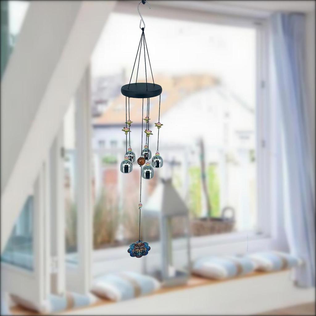 Colorful Lotus Bead Wind Chime with Owl Pendant – Perfect for Home, Balcony, or Courtyard Décor