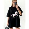 Oversized T Shirt Dress Black Floral Horse Print Casual Wear For Women