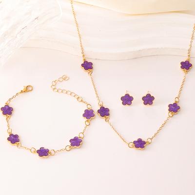 Glücksblume Schmuckset für Frauen im neuen Stil Fünfblättriges Gras Halskette Armband Ohrringe 3-teiliges Set Grenzüberschreitender Bestseller