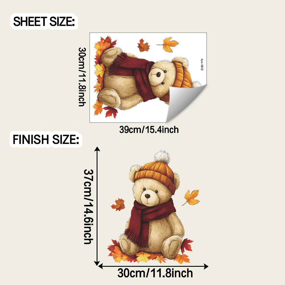 

Мультяшный плюшевый медведь и опавший лист Детская спальня Домашнее украшение и благоустройство Наклейки на стену