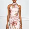 Women's Halter Neck Bodycon Dress Floral Print Sleeveless Slim Fit Midi Dress Elegant Design for Casual and Formal Wear