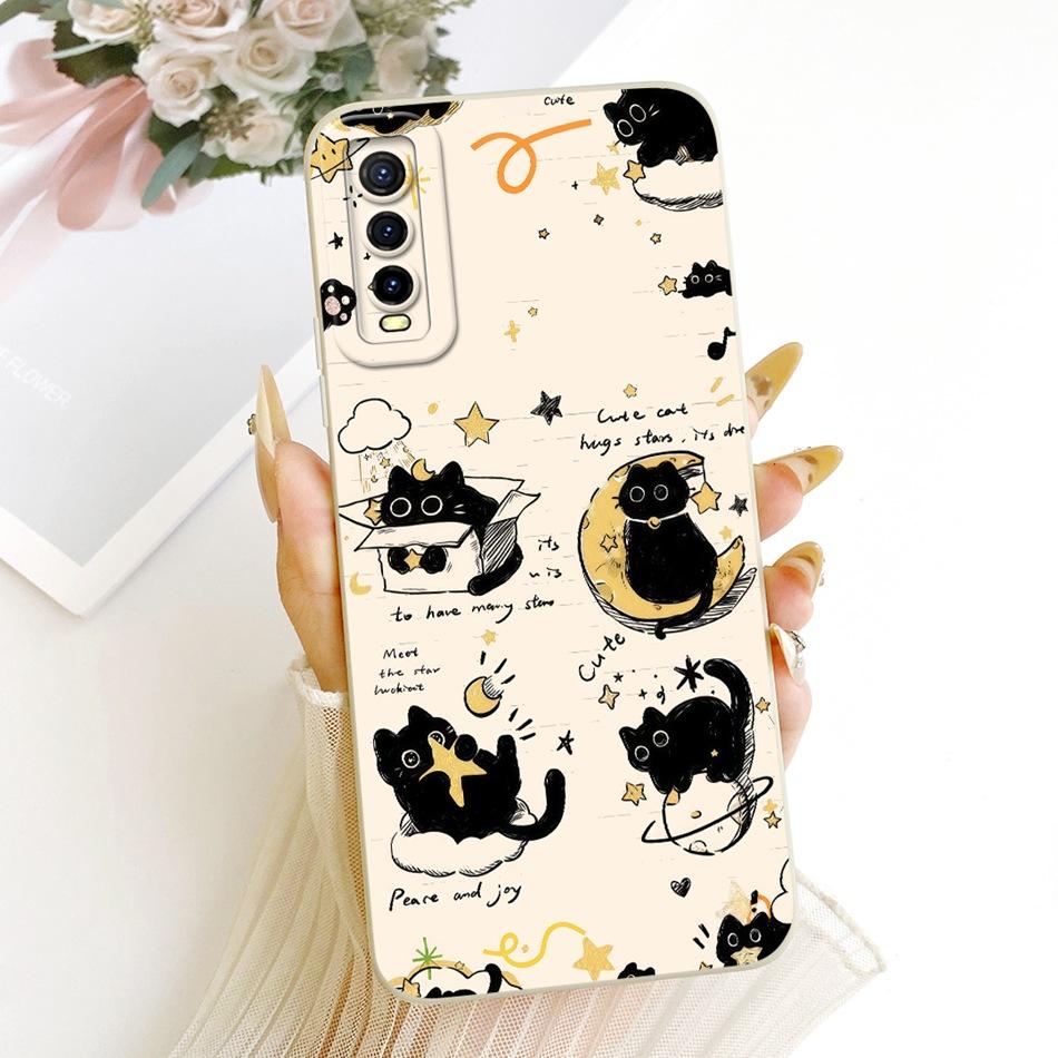 For Vivo Y70s Y70t V2002A Cute Cat Flower Phone Case For Vivo Y70S Y70T 5G Shockproof Soft Silicone Covers Bumpers
