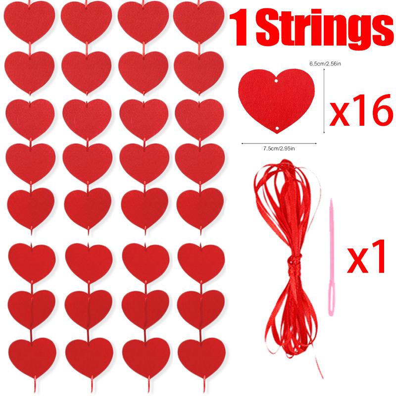 

Red Hearts Garland DIY Hanging Garland Valentines Day Decor Wedding Anniversary Birthday Supplies Princess Theme Party Banner 16PCS(1 string) красный