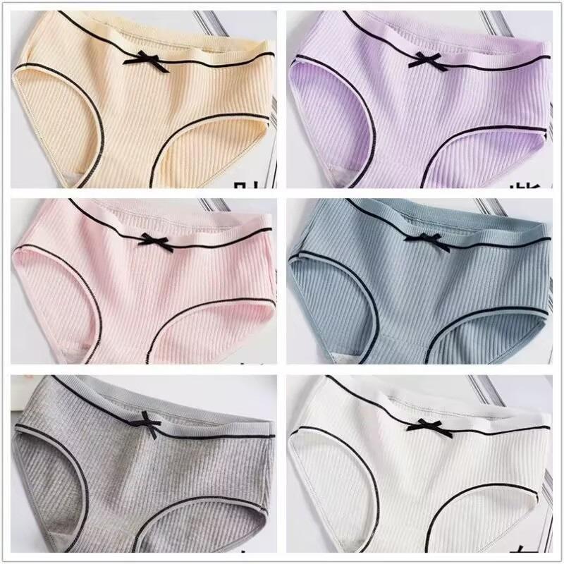 6PC/Set Women's Cotton Underwear Seamless Panties Solid Color Underpants Girls' Lingerie Briefs