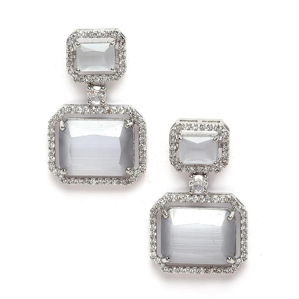 Oksydowane srebrne, amerykańskie kolczyki w kształcie kwadratu wysadzane diamentami dla dziewcząt i kobiet