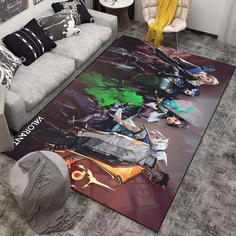 Vibrant Gaming Rug with Heroic Characters Design Suitable for use as an anti-slip game mat for living room and bedroom sofas