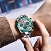 Pagani Design Men's Watch Seiko Quartz Movement Chronograph Waterproof Ceramic Bezel Stainless Steel Strap Green