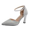 2025 autumn new Korean version one-word buckle strap high heels pointed hollow sequins single shoes stiletto women's shoes