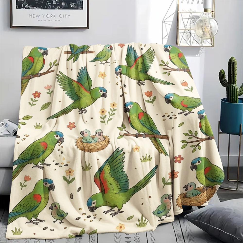 1PC Cute Parrot Print Flannel Blanket, High Quality All Seasons, Home Decor, Warmth and Comfort, Perfect for Christmas Gifts