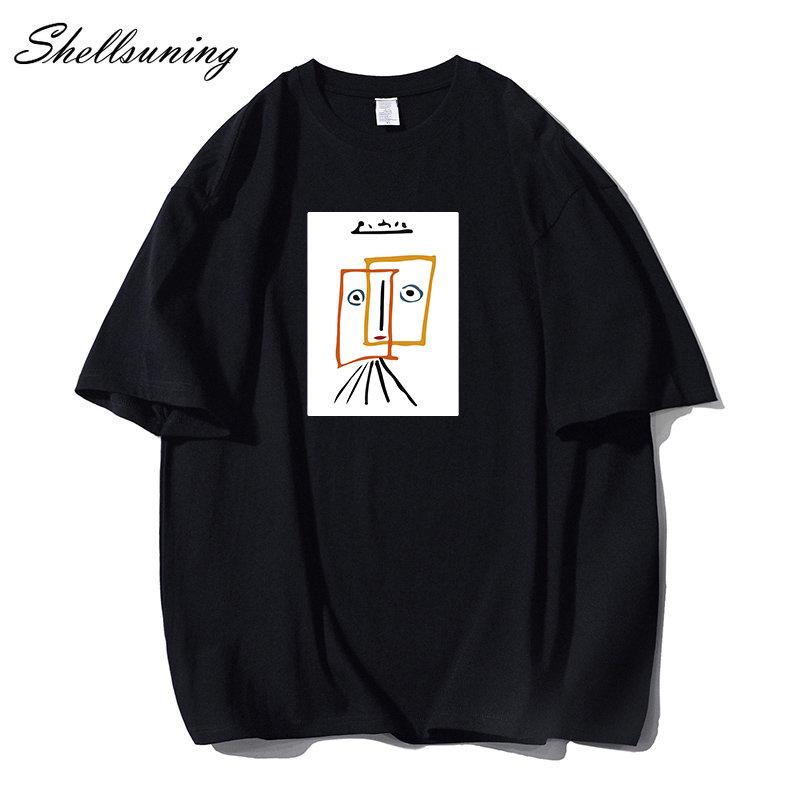 Shellsuning Cartoon Printing T-shirt Women Summer Fashion Casual Simple Short Sleeve 100% Cotton Soft Tees Female Oversized Basic Couple Tops