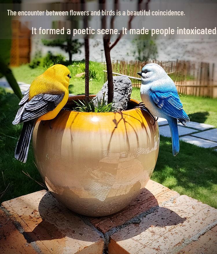 Hummingbird and Tit Bird Resin Garden Ornament for Outdoor Decoration