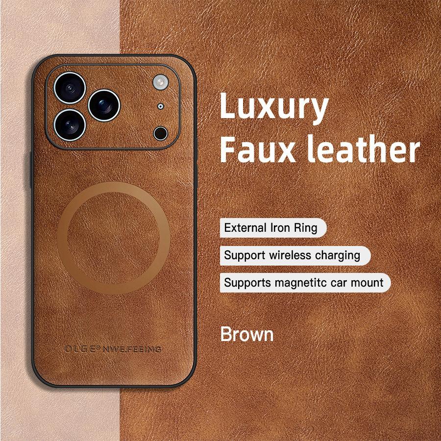 

Классический кожаный чехол для телефона для iPhone 16 11 12 13 15 17 Pro Max 16E 14 Plus 17 Air с магнитной зарядкой Magsafe Защитная крышка iPhone 11 Pro